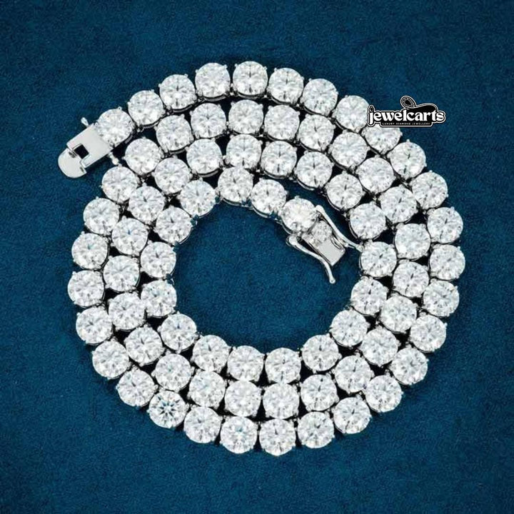 Round Moissanite Tennis Necklace in 14K White Gold Front View