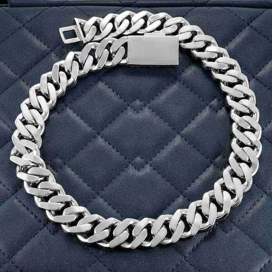 Round and Cushion Moissanite Cuban Link Necklace in 14K White Gold Back Side View