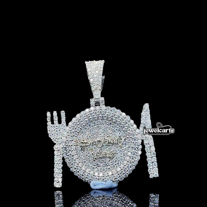 Royal Dining Crown Moissanite Pendant in 925 Sterling Silver Front View