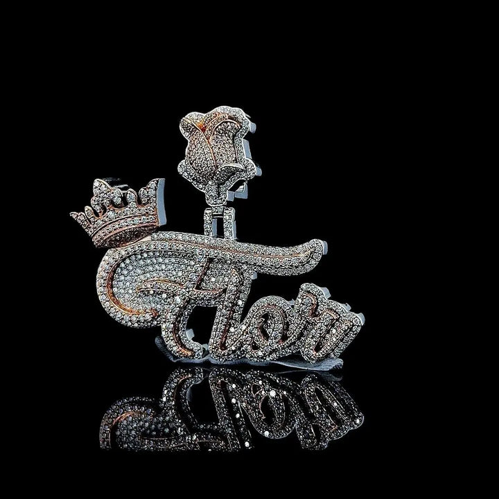 Royal Flor Majesty Moissanite Crown Letter Pendant in 925 Sterling Silver Left Profile View