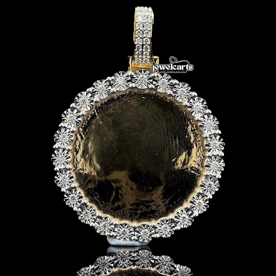 Royal Halo Round Moissanite Pendant in 925 Sterling Silver Front View