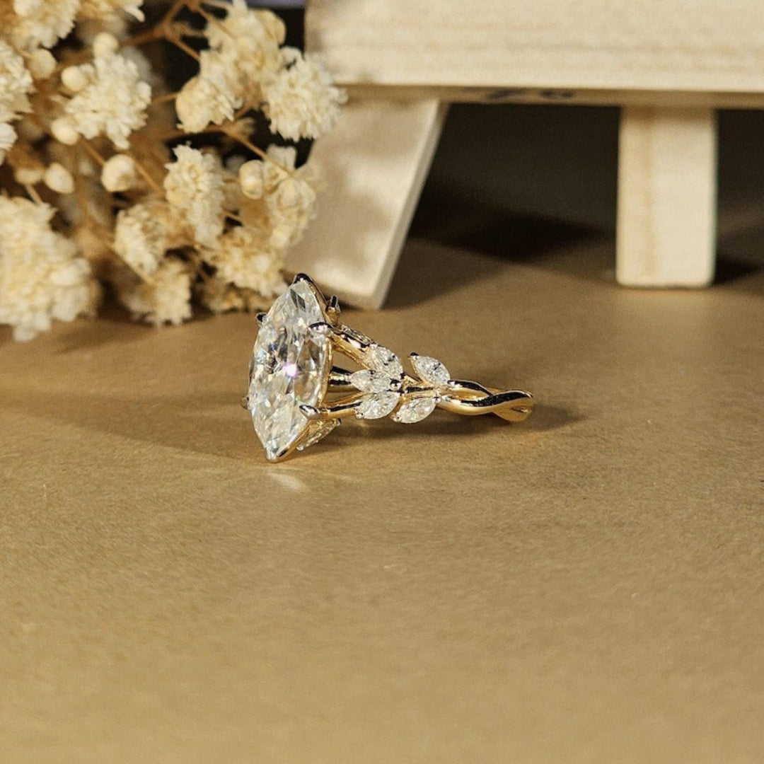 Nature Inspired Marquise Cut Engagement Ring