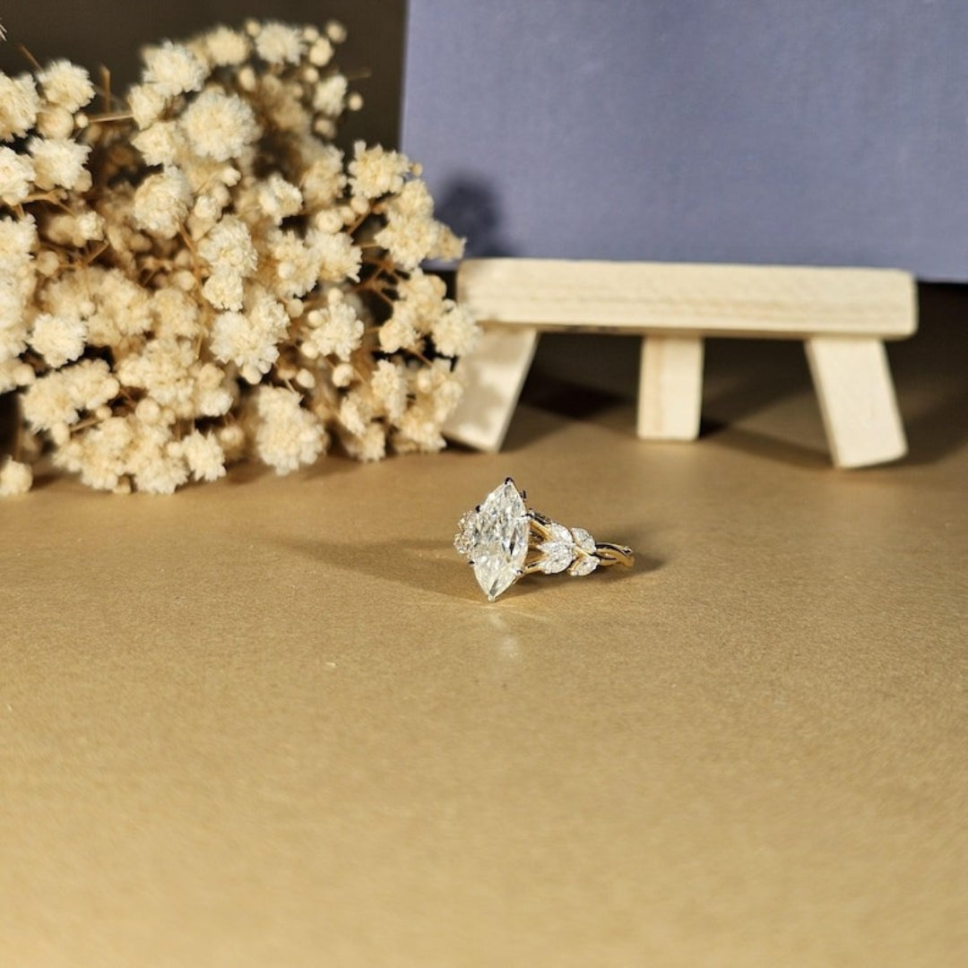Nature Inspired Marquise Cut Engagement Ring