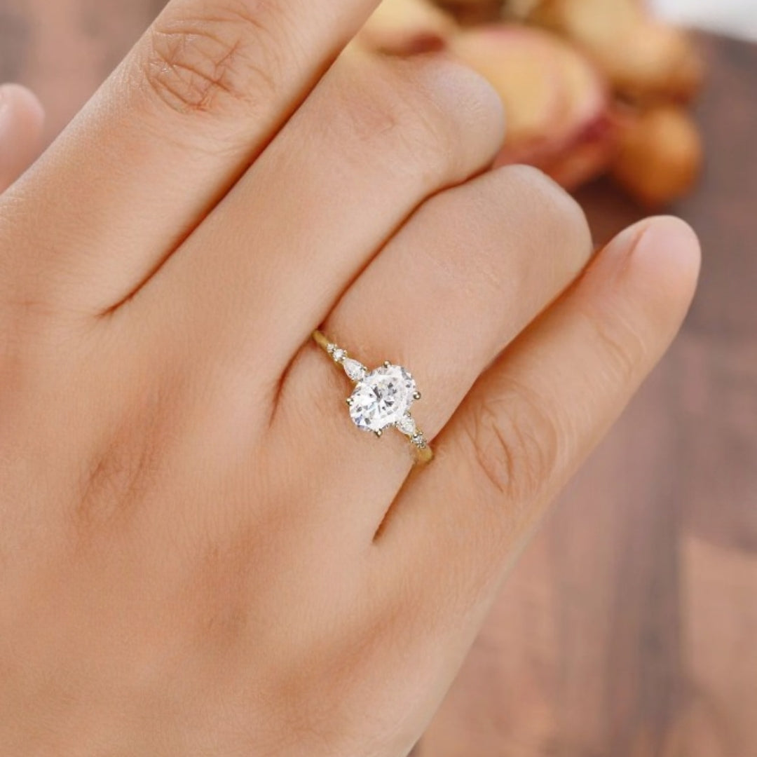 Unique Side Stone Simulated Diamond Engagement Ring
