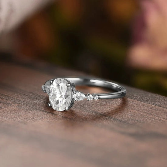 Unique Side Stone Simulated Diamond Engagement Ring