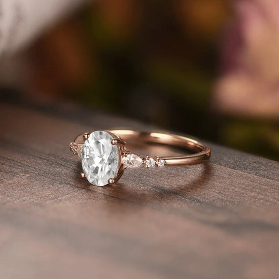 Unique Side Stone Simulated Diamond Engagement Ring