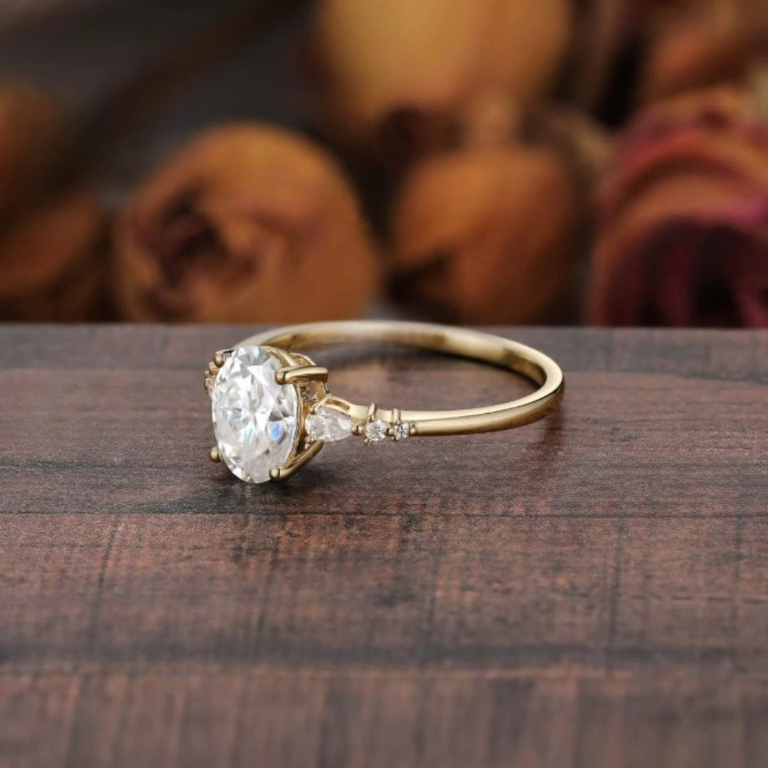 Unique Side Stone Simulated Diamond Engagement Ring