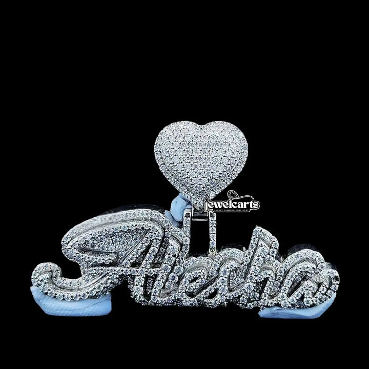 Shimmering Heart Name Moissanite Pendant in 925 Sterling Silver Front View