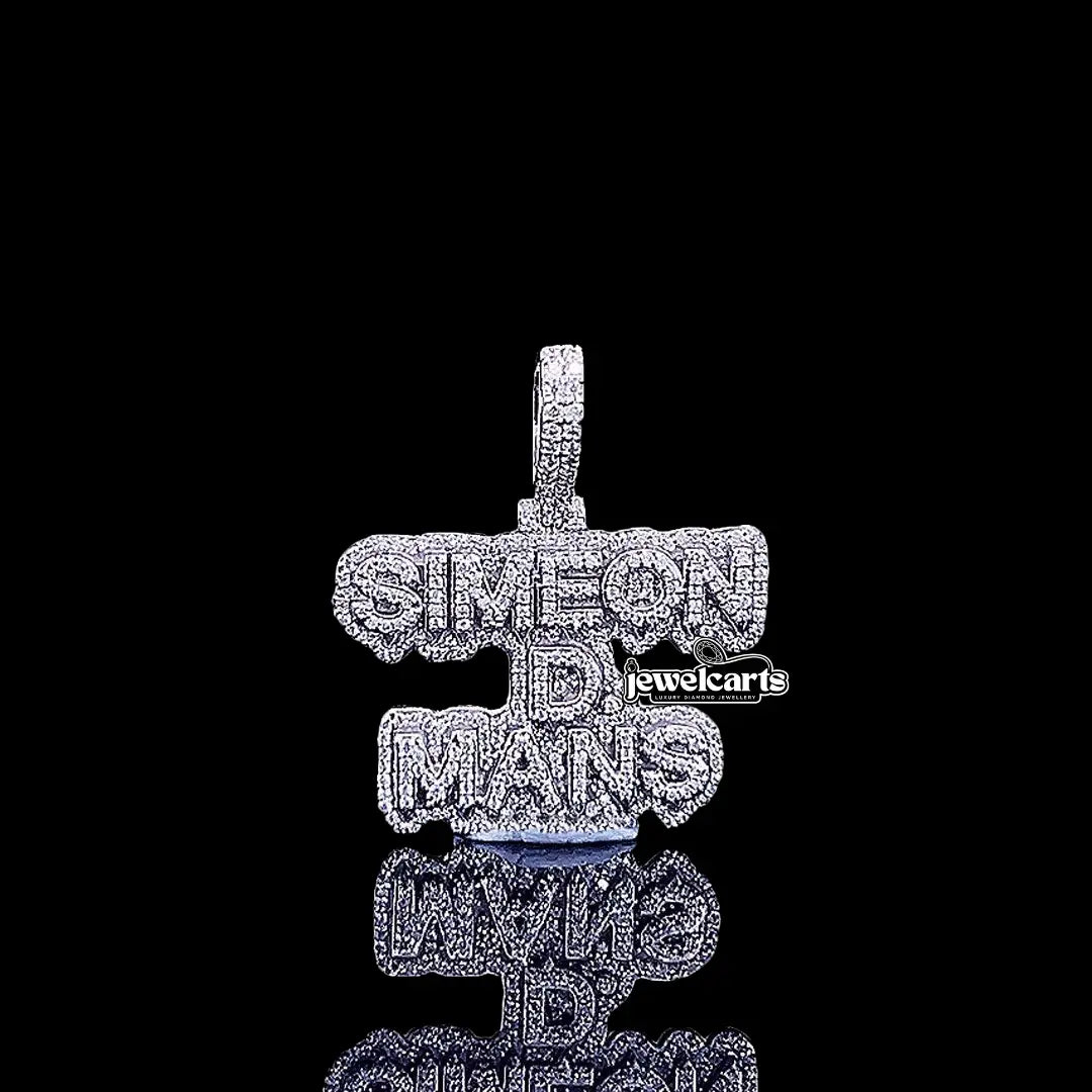Simeon D-Mans Moissanite Script Pendant in 925 Sterling Silver Front View