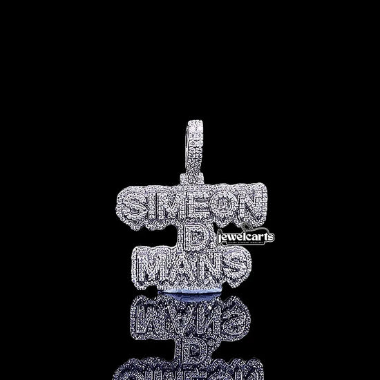 Simeon D-Mans Moissanite Script Pendant in 925 Sterling Silver Front View