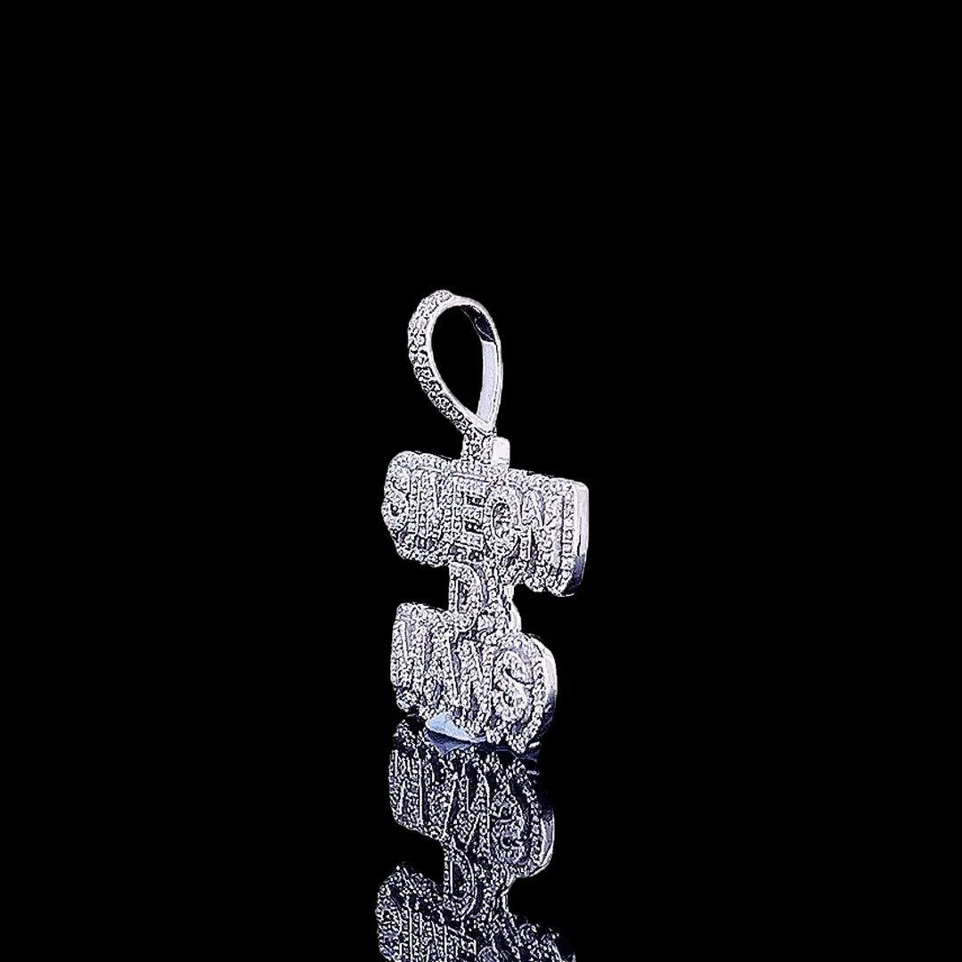 Simeon D-Mans Moissanite Script Pendant in 925 Sterling Silver Left Profile View