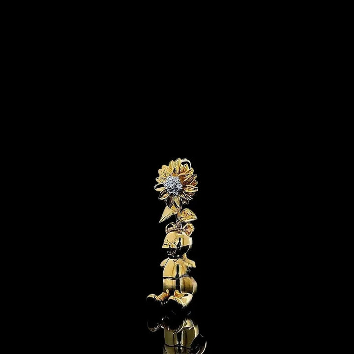 Sunflower Teddy Moissanite Pendant in 925 Sterling Silver Close Up Front View
