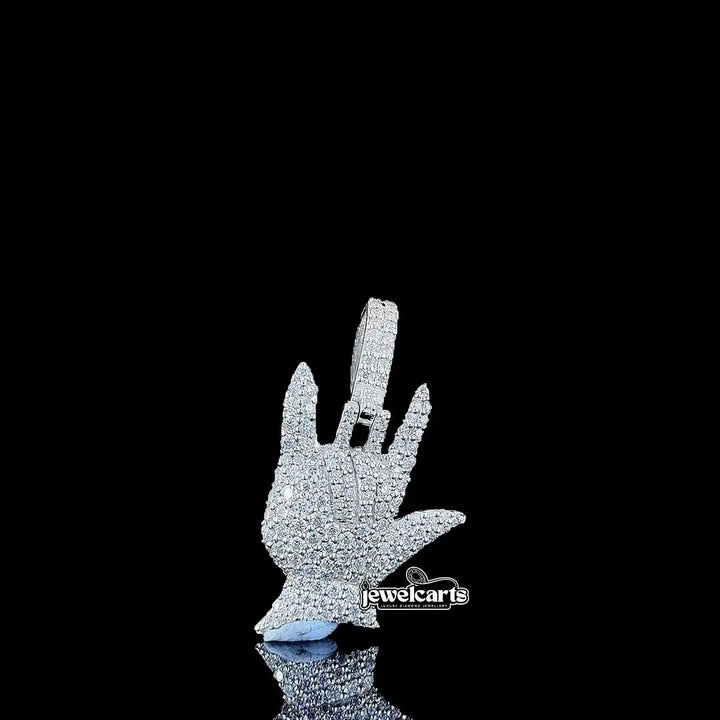 Swag Hand Gesture Moissanite Pendant in 925 Sterling Silver Front View