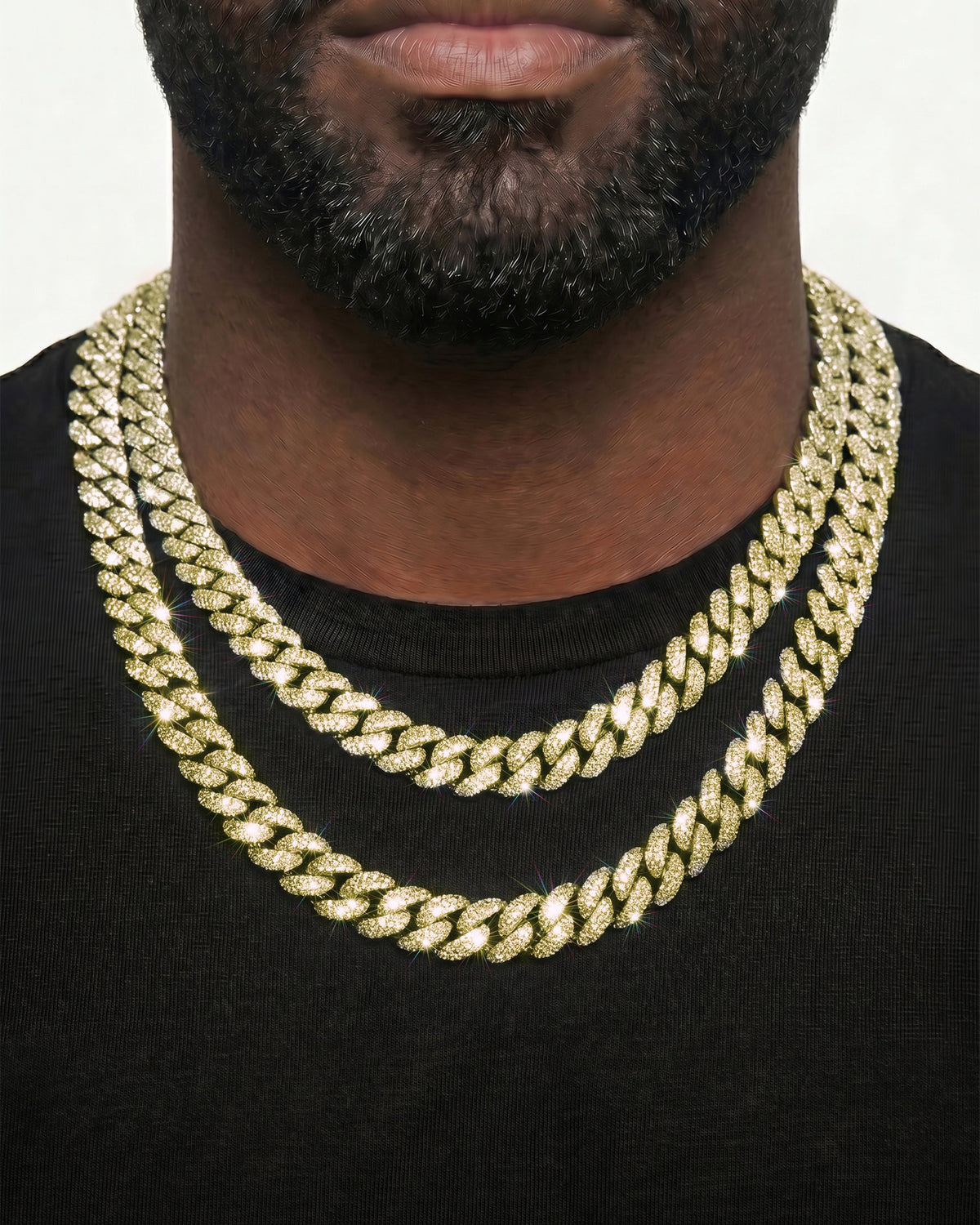 14K Yellow Gold VVS Moissanite Cuban Necklace Stack