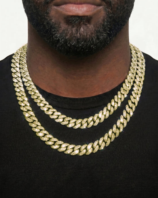 14K Yellow Gold VVS Moissanite Cuban Necklace Stack