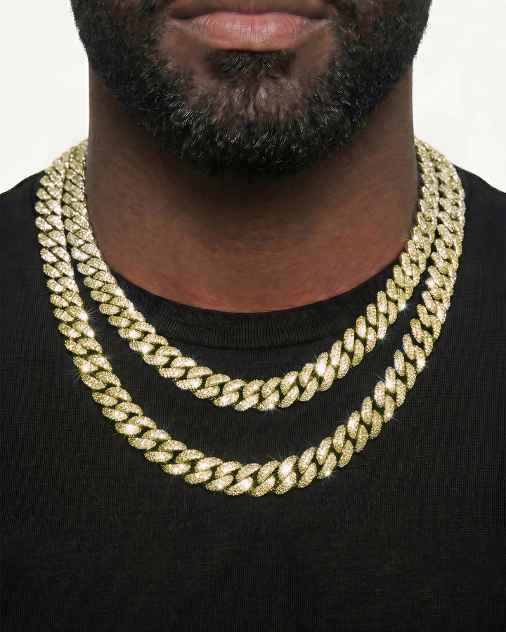 14K Yellow Gold VVS Moissanite Cuban Necklace Stack