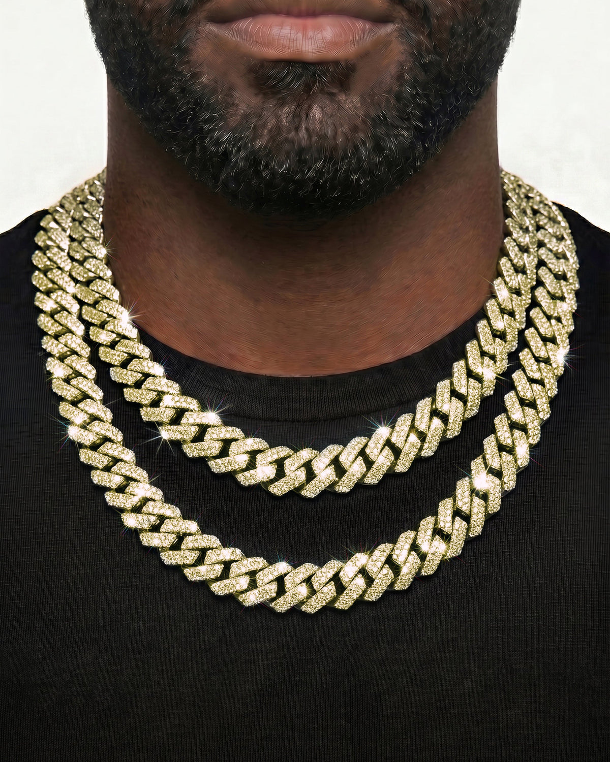 14K Yellow Gold VVS Moissanite Cuban Necklace Stack