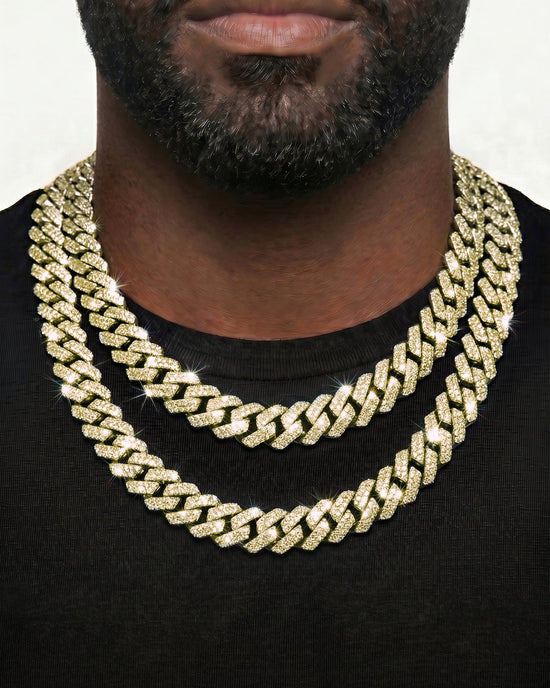 14K Yellow Gold VVS Moissanite Cuban Necklace Stack