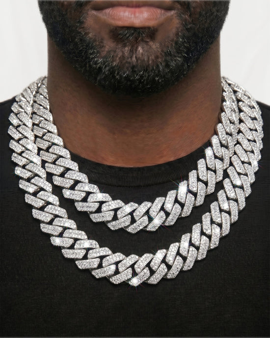 925 Sterling Silver VVS Moissanite Tennis and Cuban Chain Stack