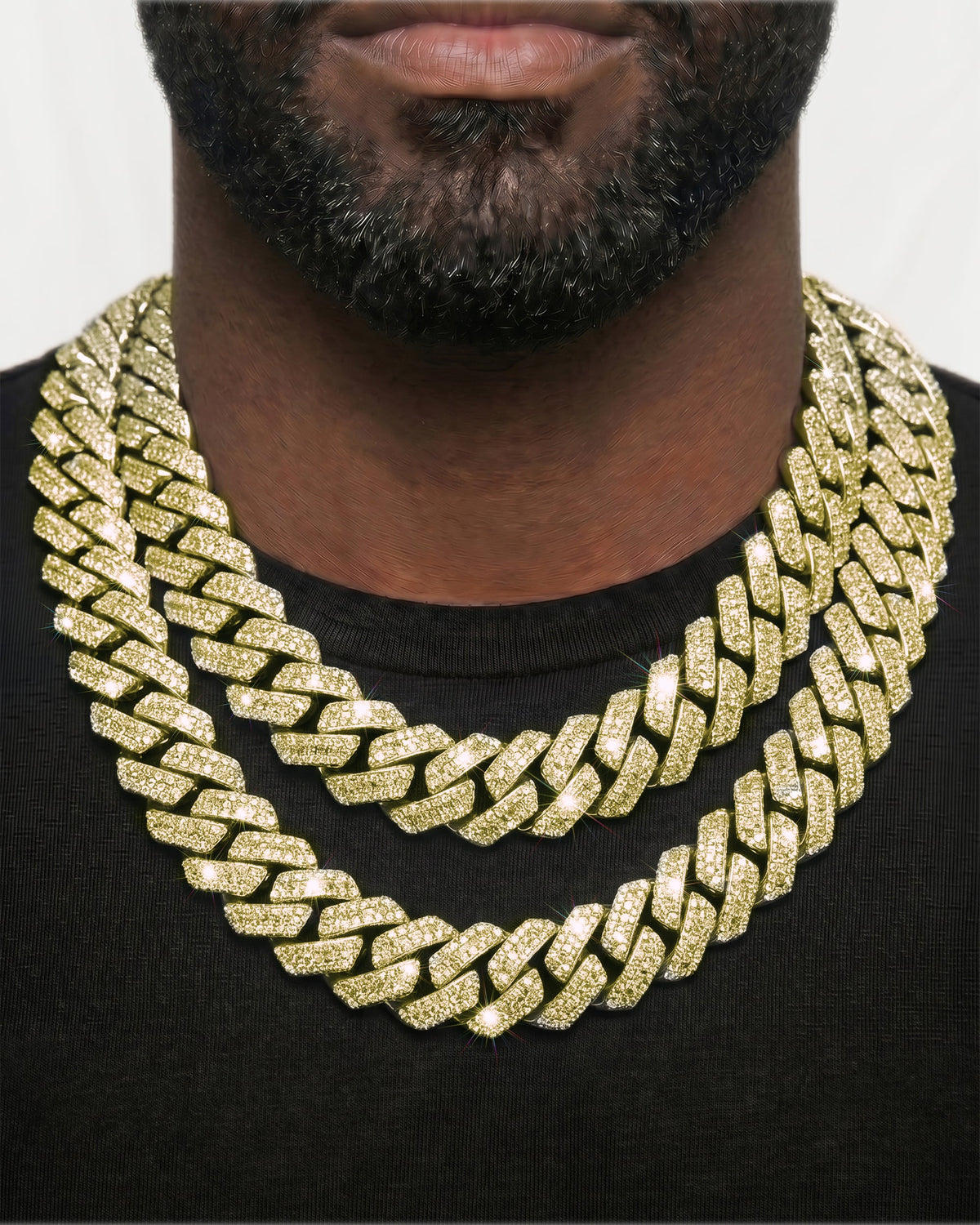 14K Yellow Gold VVS Moissanite Cuban Necklace Stack