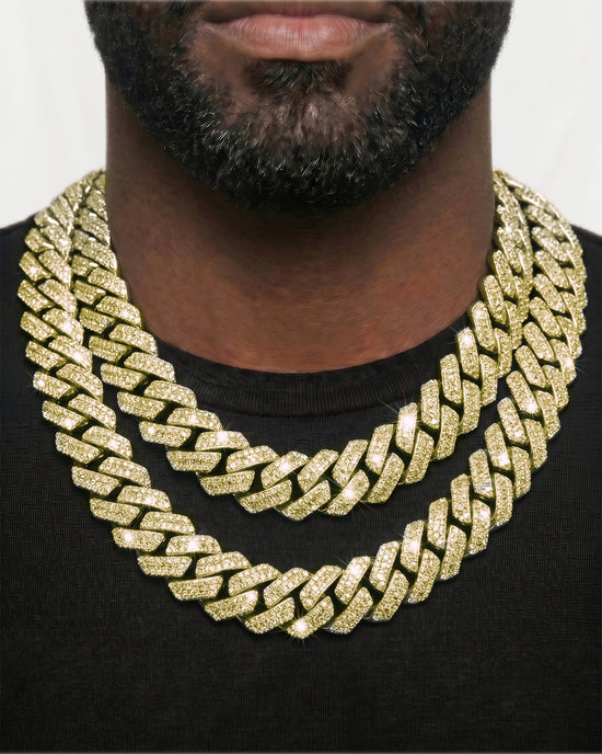 14K Yellow Gold VVS Moissanite Cuban Necklace Stack