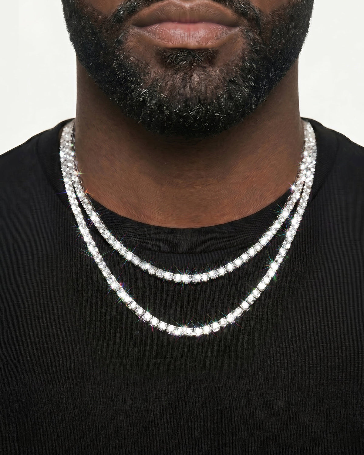 925 Sterling Silver VVS Moissanite Tennis and Cuban Chain Stack