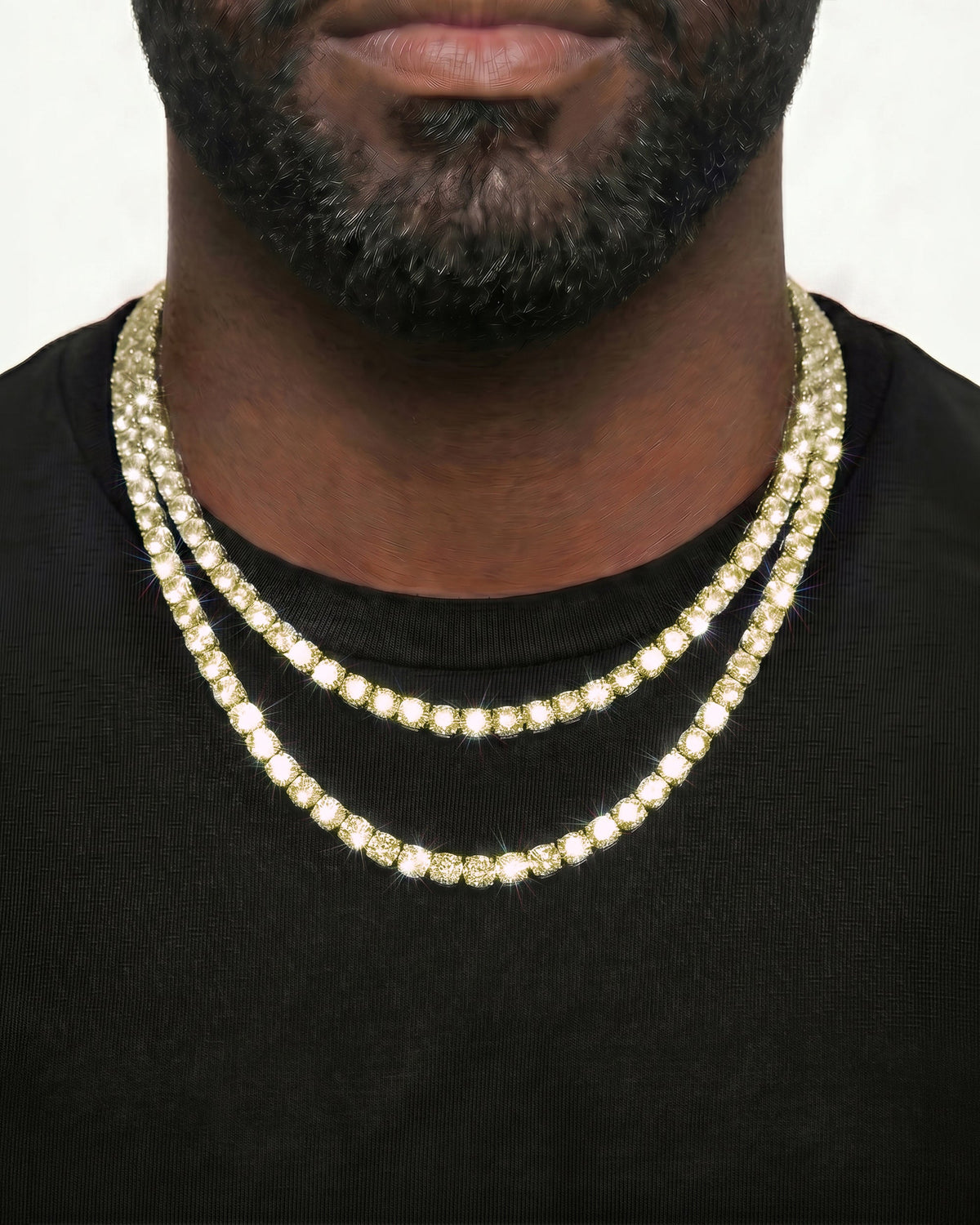14K Yellow Gold VVS Moissanite Cuban Necklace Stack