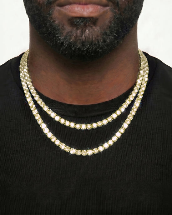 14K Yellow Gold VVS Moissanite Cuban Necklace Stack