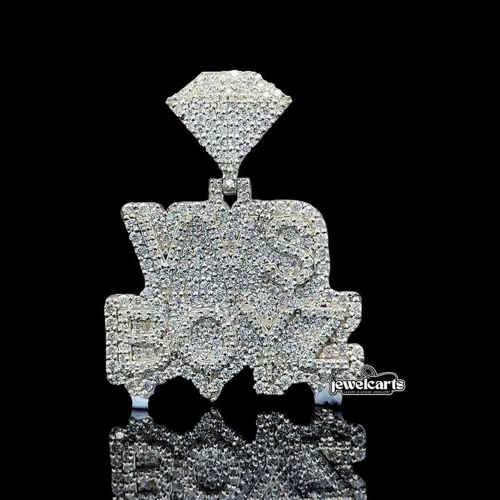 VVS Boyz Iced Moissanite Emblem Pendant in 925 Sterling Silver Front View