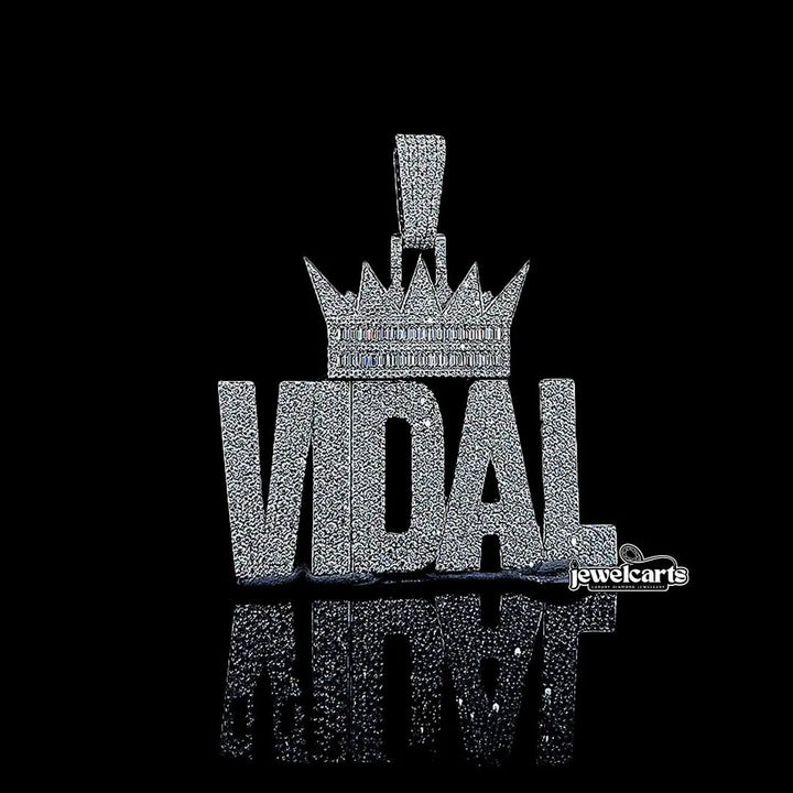 Vidal Royal Moissanite Crown Letter Pendant in 925 Sterling Silver Front View