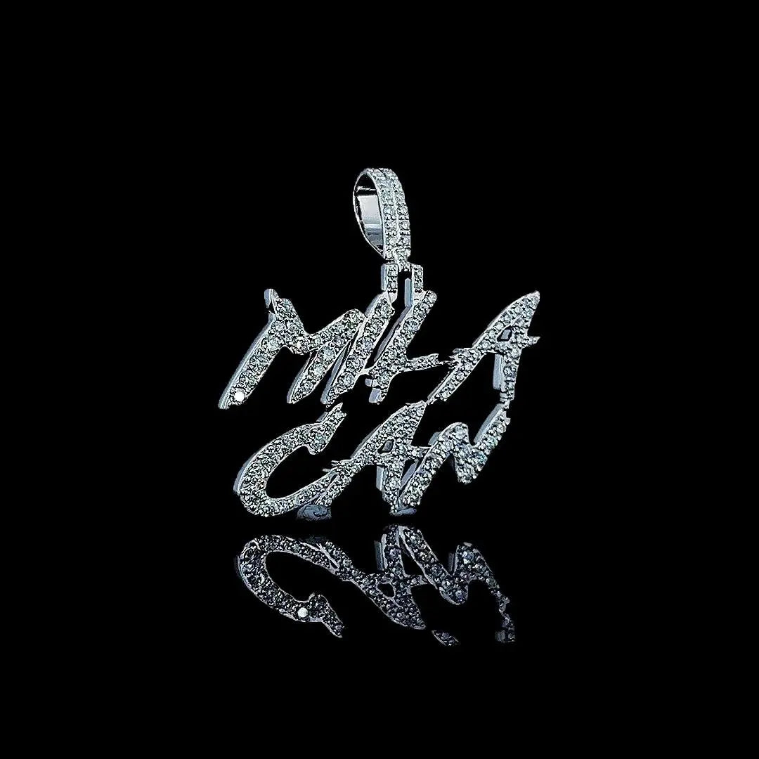 Warrior Script Moissanite Letter Pendant in 925 Sterling Silver Right Profile View