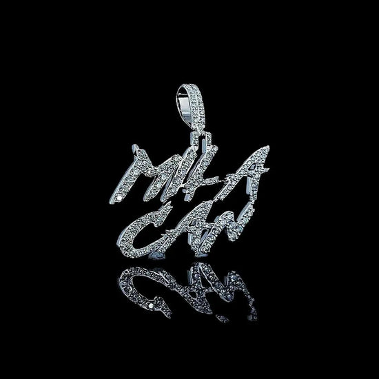 Warrior Script Moissanite Letter Pendant in 925 Sterling Silver Right Profile View