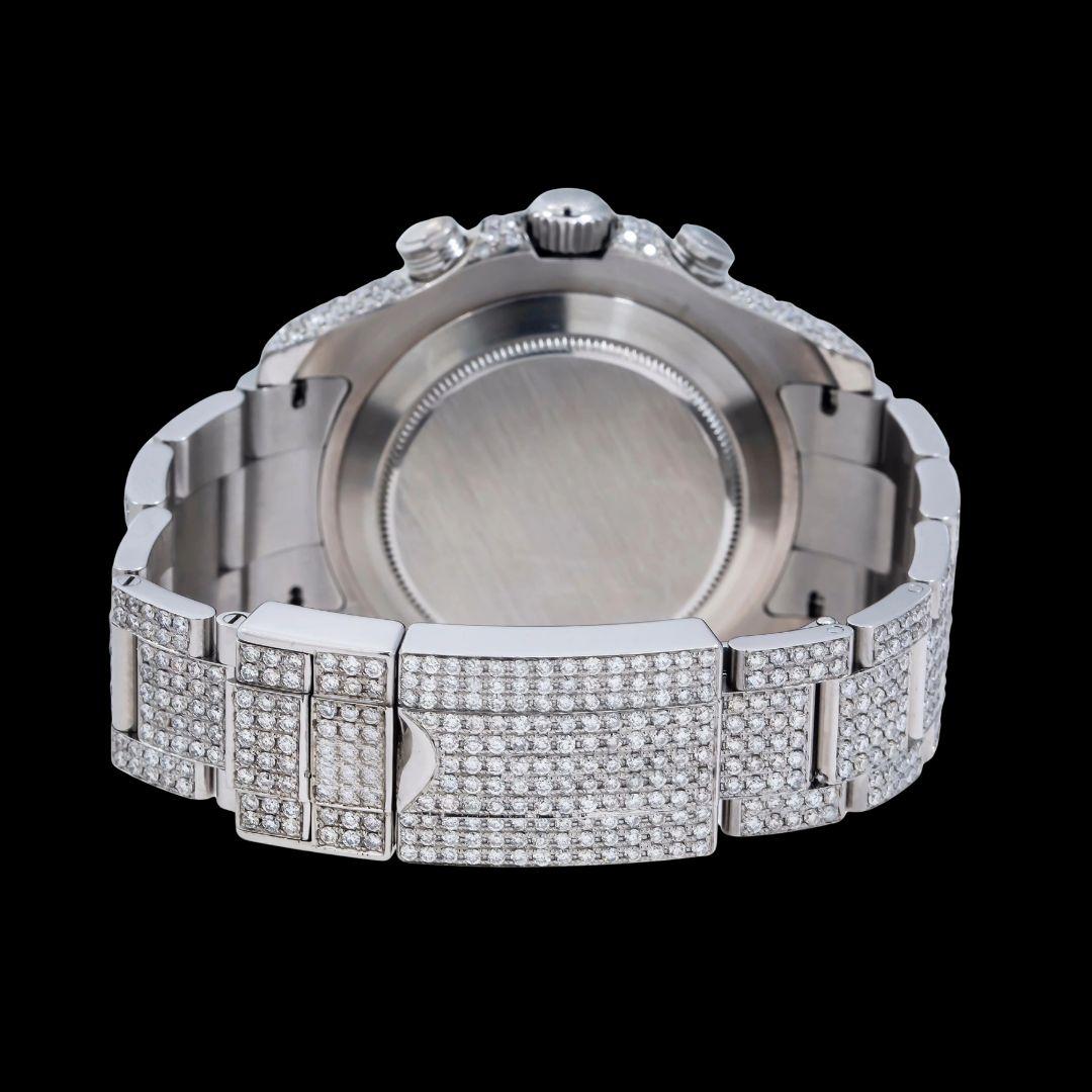 Yacht-Master II Rolex White Dial Standard Numerals Fully Iced Out Oyster Bracelet Moissanite Watch Caseback View
