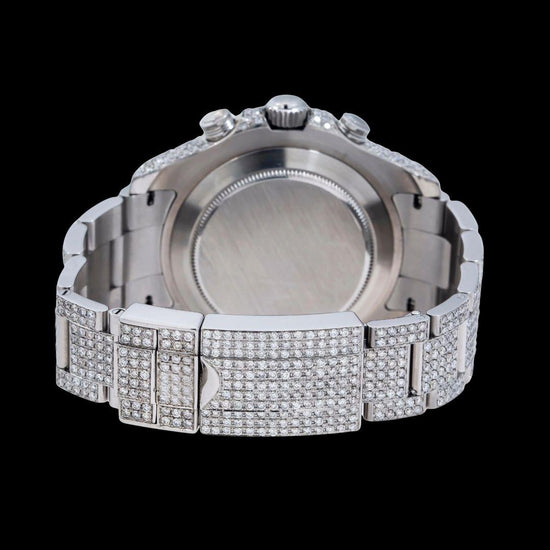 Yacht-Master II Rolex White Dial Standard Numerals Fully Iced Out Oyster Bracelet Moissanite Watch Caseback View
